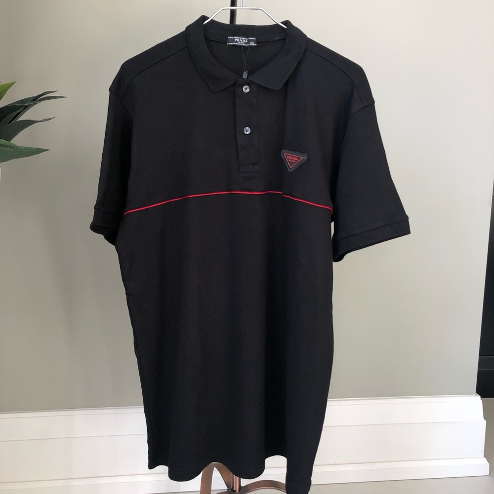 Black Polo Shirt with Red Accent
